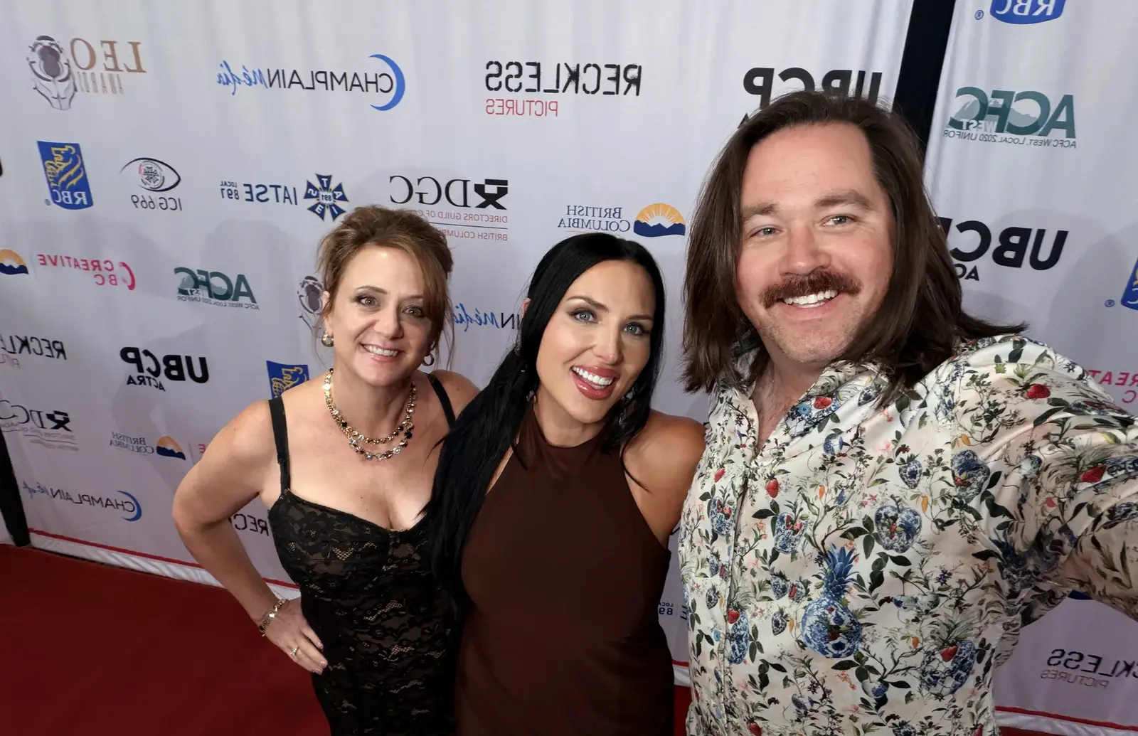 Ginny Becker, Teddy Hillary and James Alton on the red carpet at the 2026 BC Leo Awards