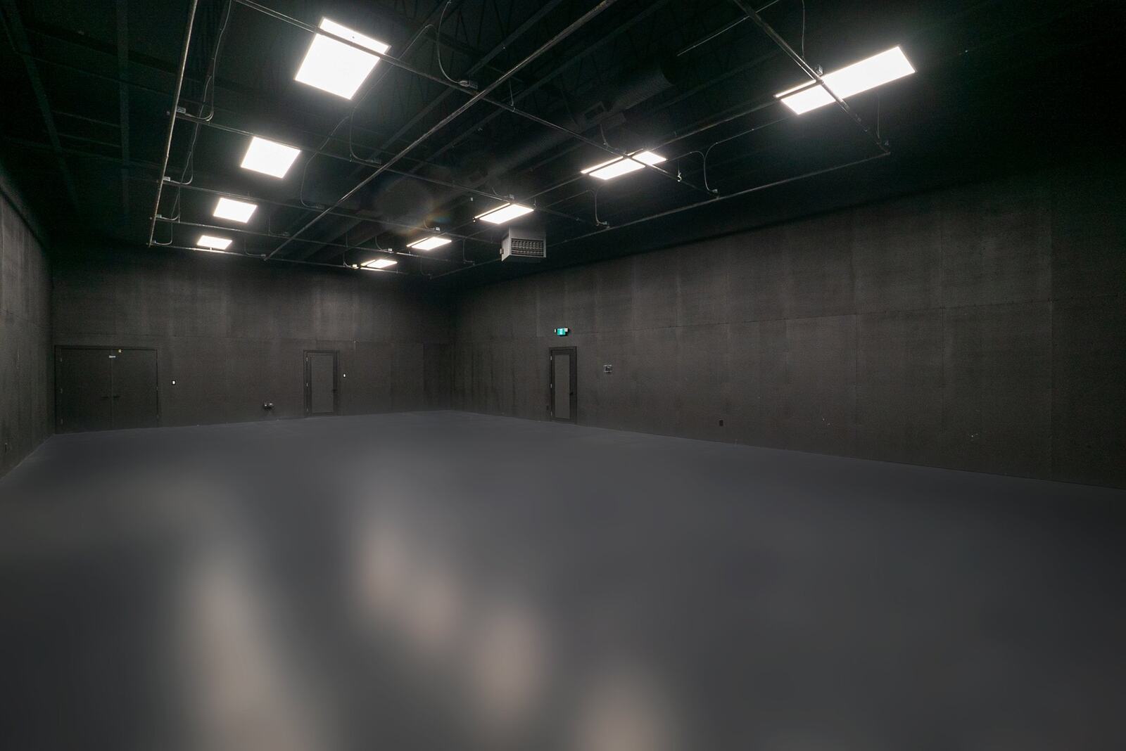 Empty black-box sound stage inside the original Kelowna Film Studios facility
