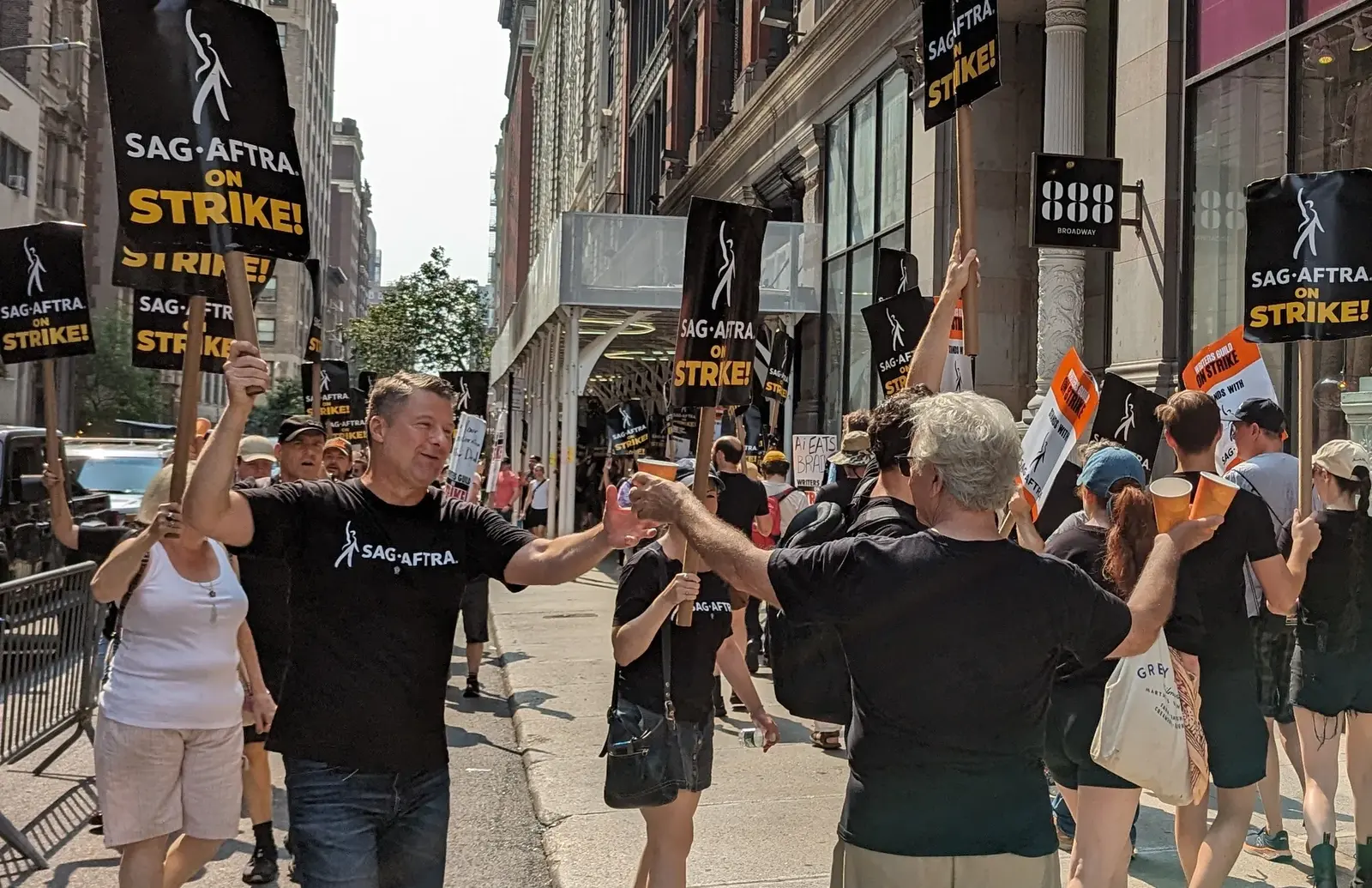 SAG-AFTRA members picketing during the 2023 actors strike