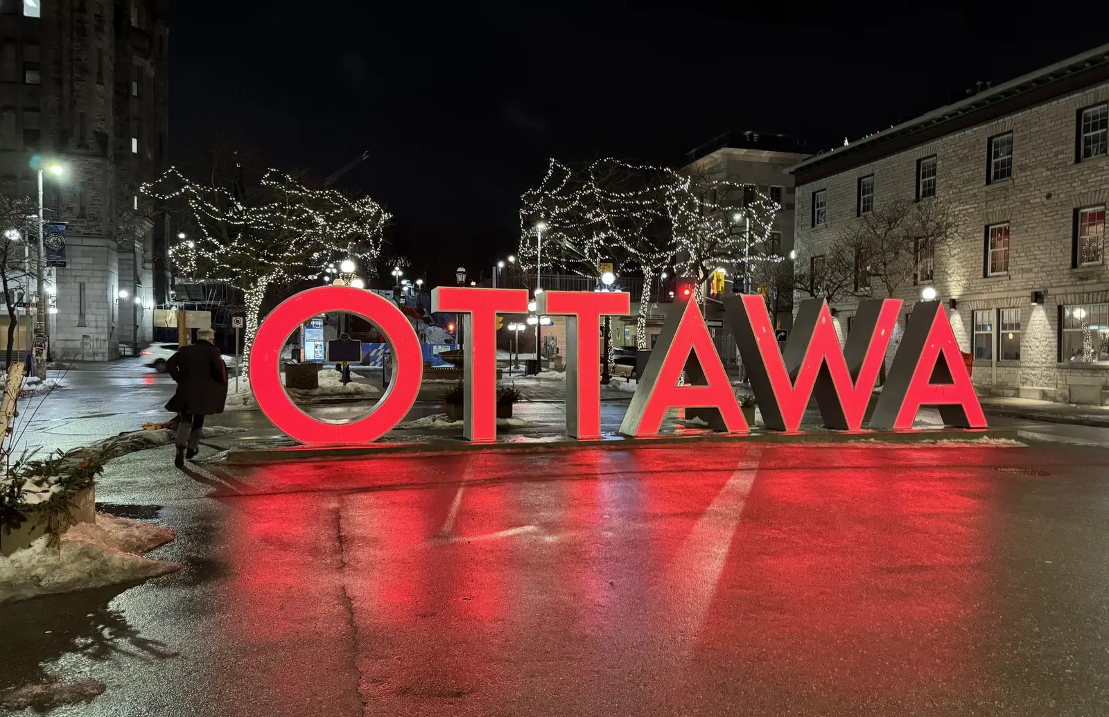 Ottawa sign at night during the CMPA Prime Time trip