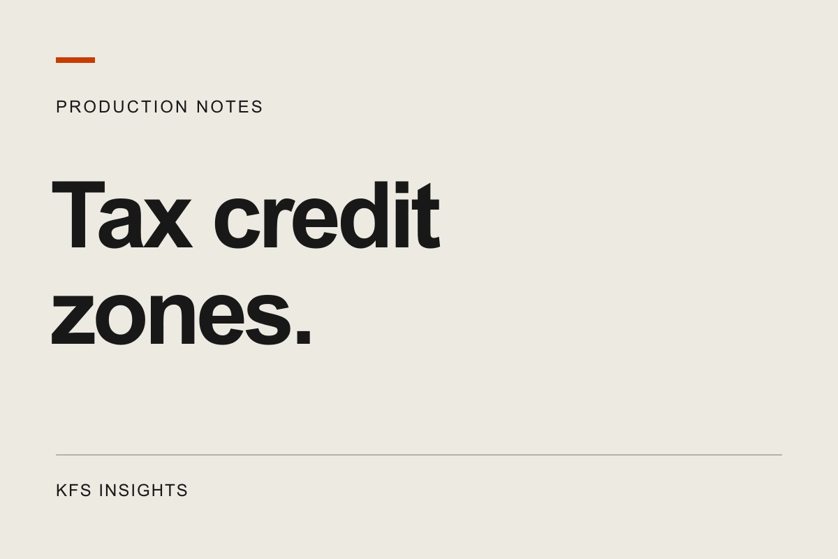 Tax credit zones. A KFS Insights typographic cover.