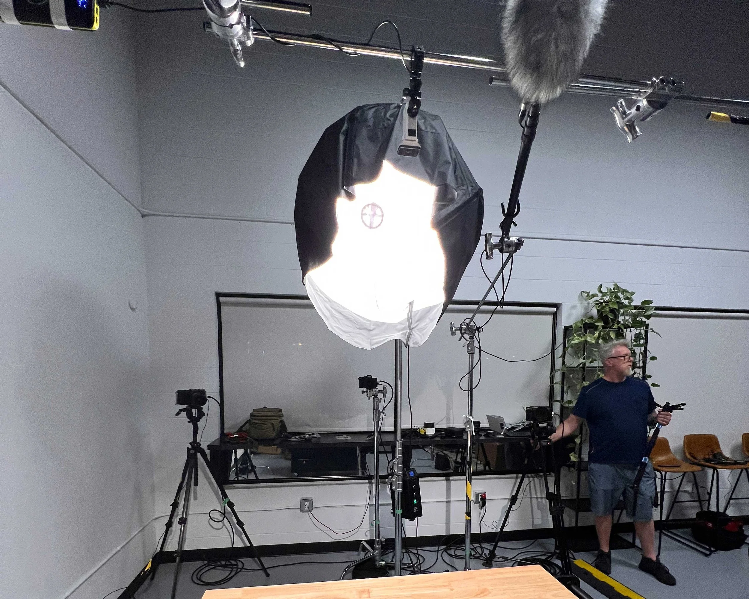 Production equipment and crew detail on a working set