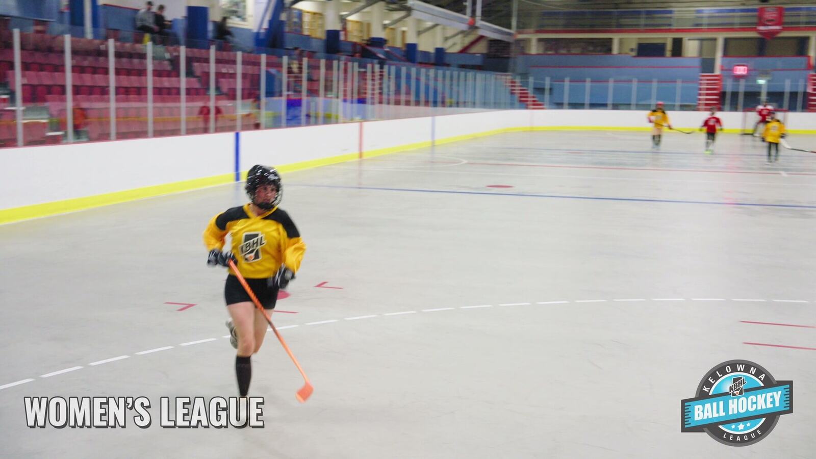 Wide action from a women's ball hockey commercial production