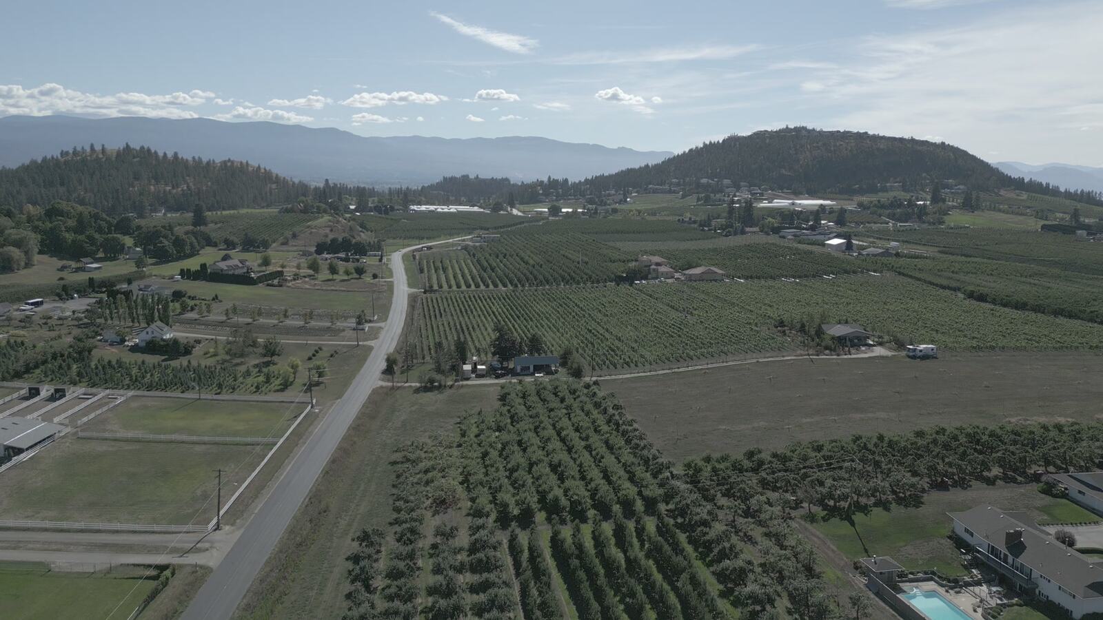 Aerial view of Okanagan orchard roads and rural movement