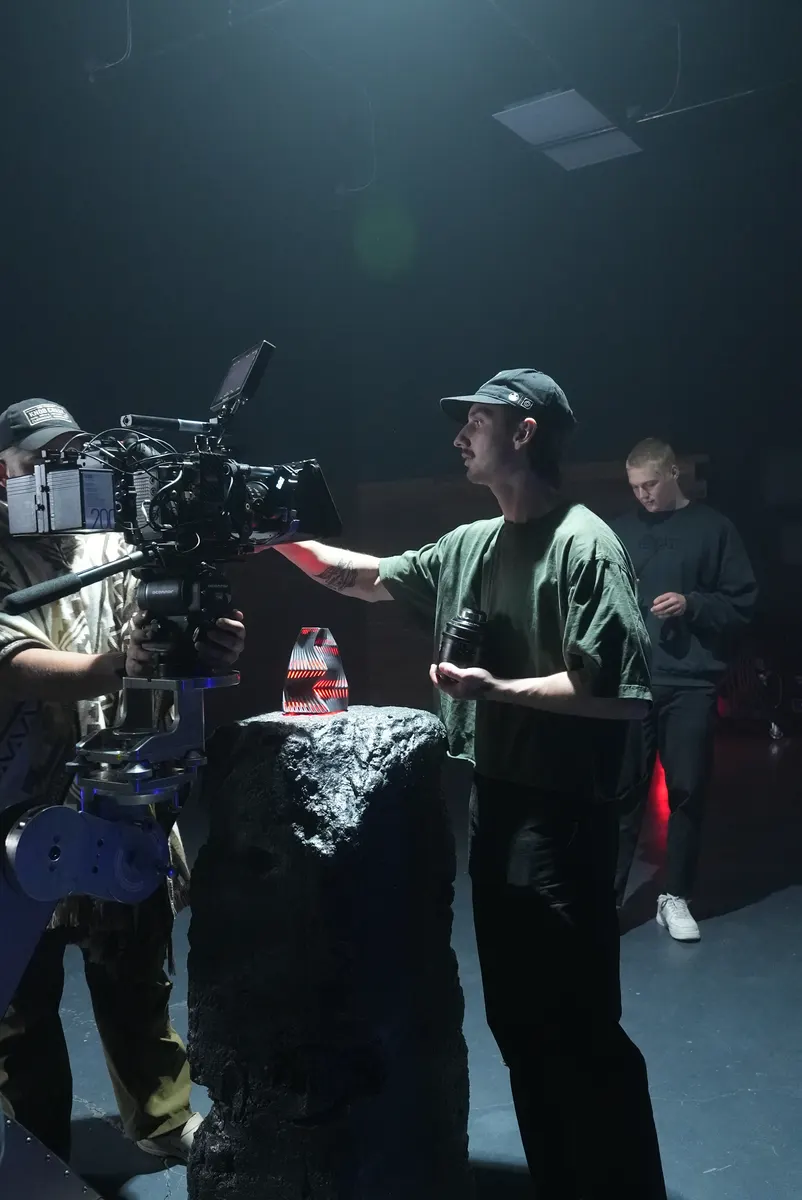 Crew resetting camera on The Keepers studio floor