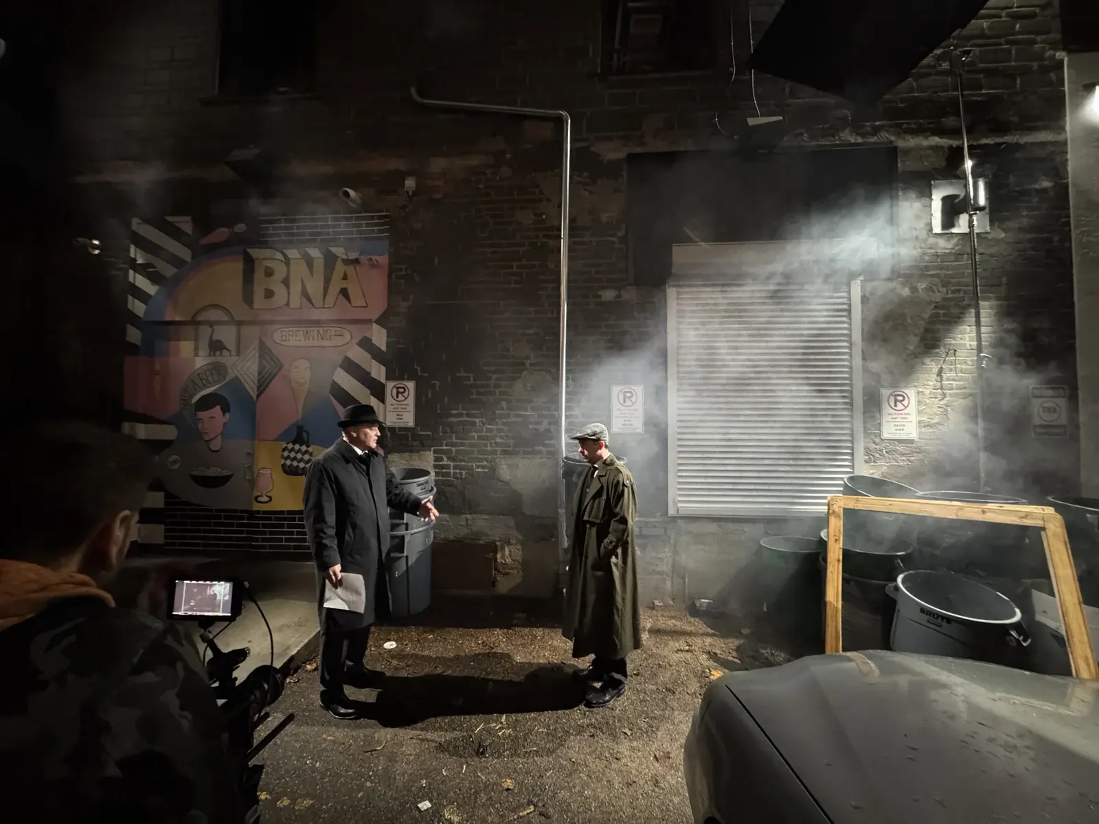 Cast and camera in smoke during a night exterior for Last of a Dying Breed