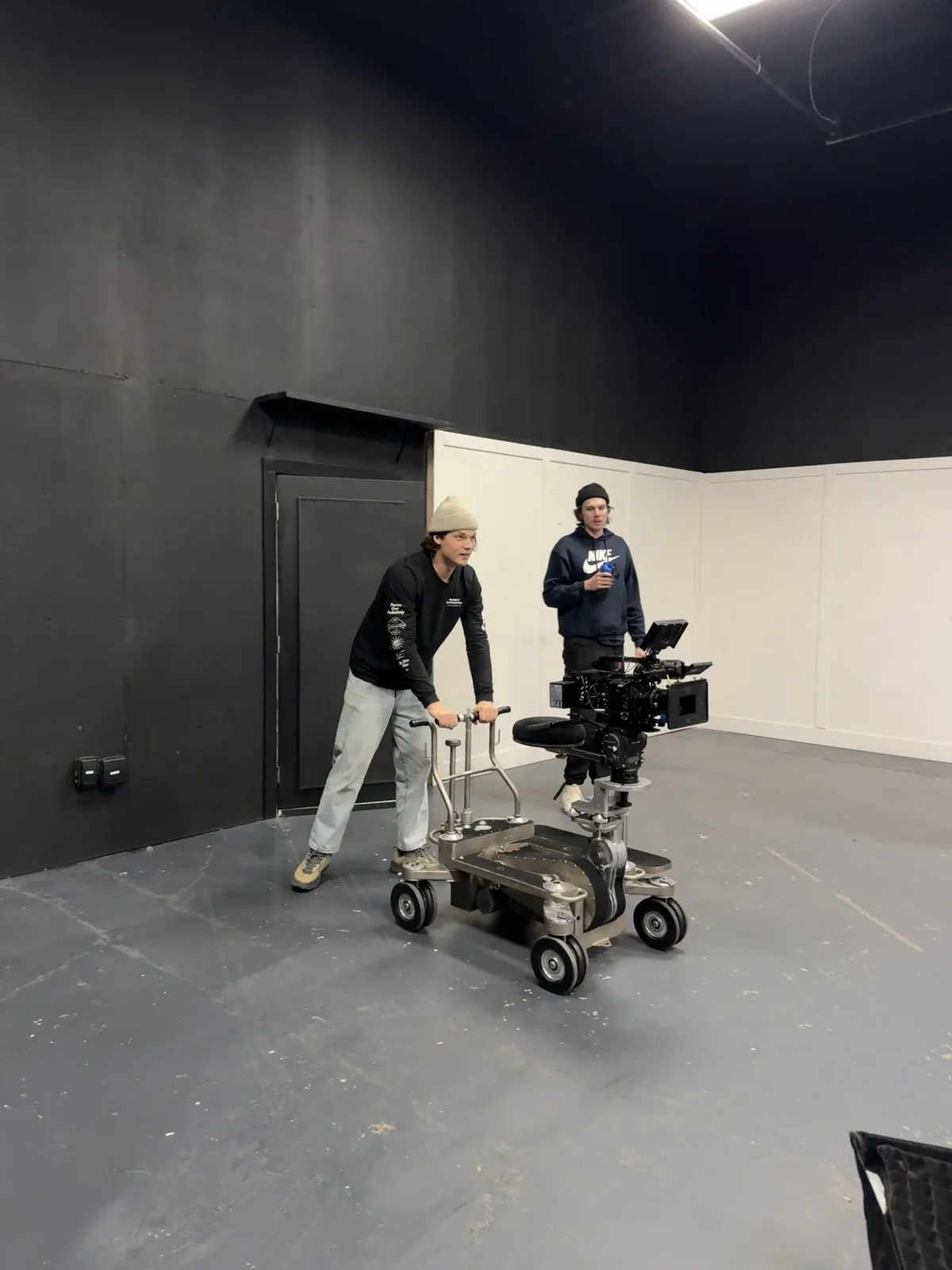 Camera dolly setup inside Kelowna Film Studios during the Nightshades production