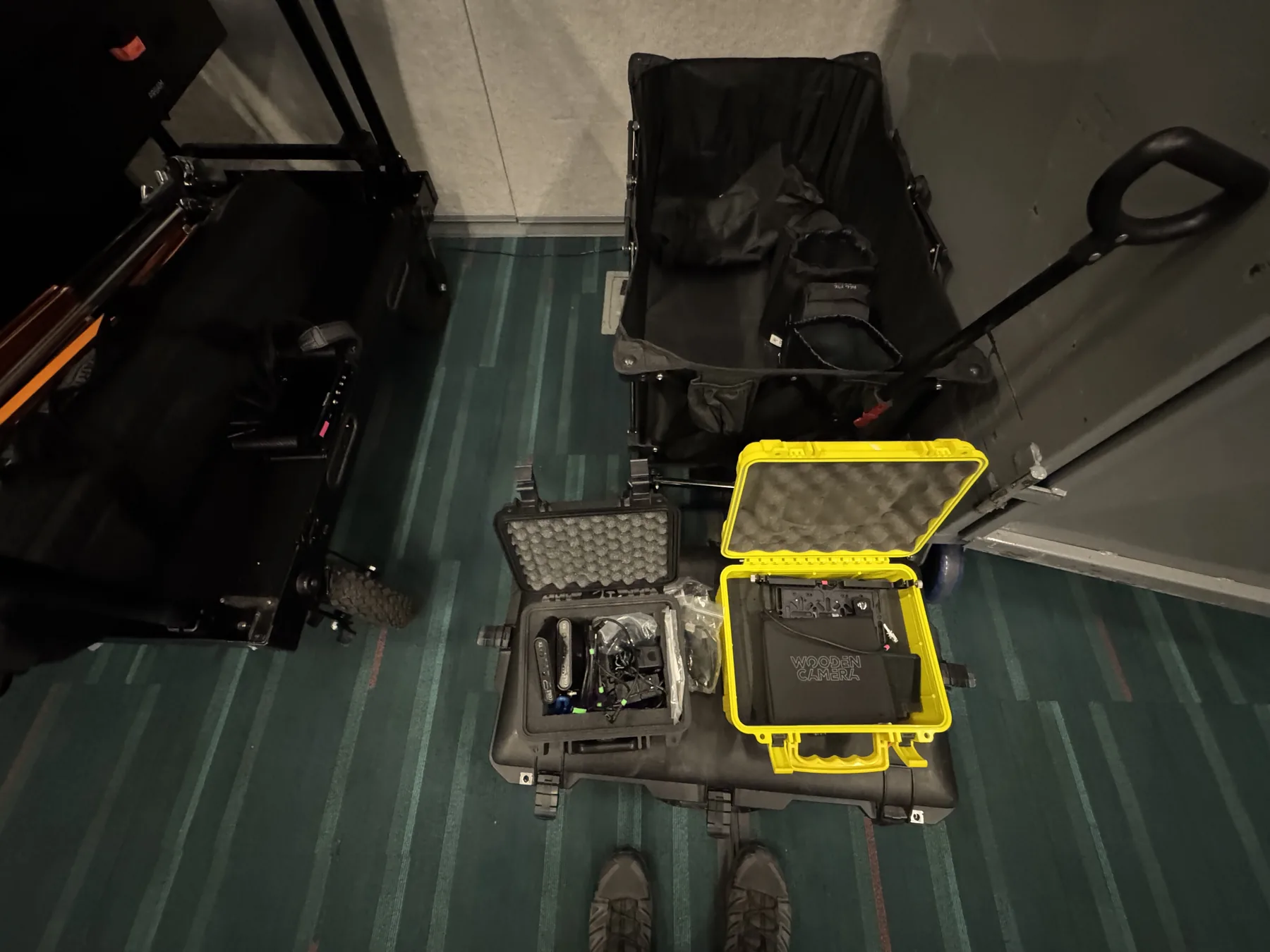 Production gear cases and camera accessories staged for NVIDIA SIGGRAPH support
