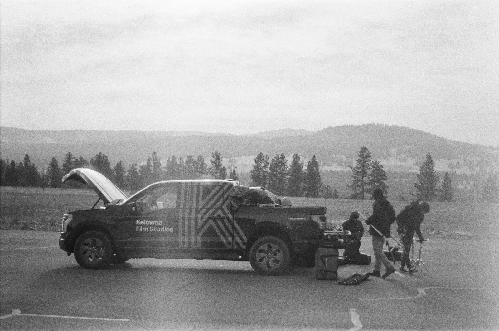 KFS truck positioned during Princeton production support with plane overhead